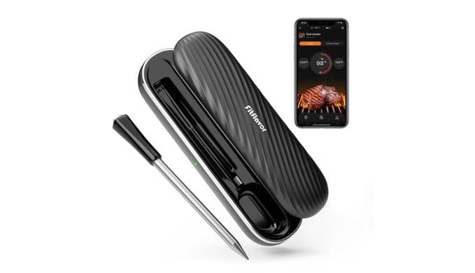 Bluetooth Meat Thermometer Wireless Probe for Smoker 500ft, Fitflavor Digital Grill Meat Thermometer Wireless for Grilling BBQ Cooking Oven, Rechargeable Batterry, IP67 Waterproof thumbnail 1