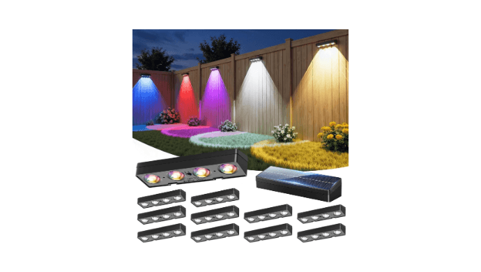 JOFIOS Fence Lights Solar Powered 12 Pack, Warm White, Cool White and RGB Color Glow LED Solar Lights Outdoor, IP65 Waterproof Solar Fence Lights for Patio, Backyard, Railing, Deck and Wall